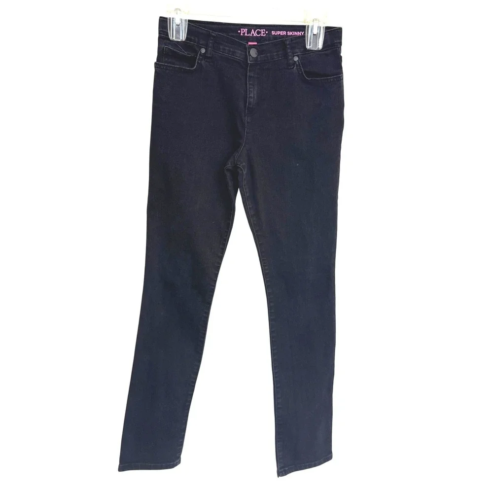 The Childrens Place Girls Super Skinny Jeans Black Stretch Denim Size 14